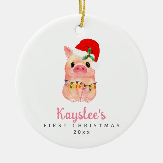 Babyvarken Eerste Kerstmis Aangepaste Keramische O Keramisch Ornament (Voorkant)