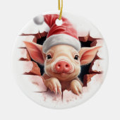Babyvarken in Santa Hat - 3D Keramisch Ornament (Voorkant)