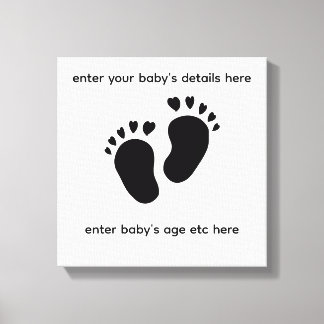 babyvoetafdruk met hartteentjes muurkunst canvas afdruk