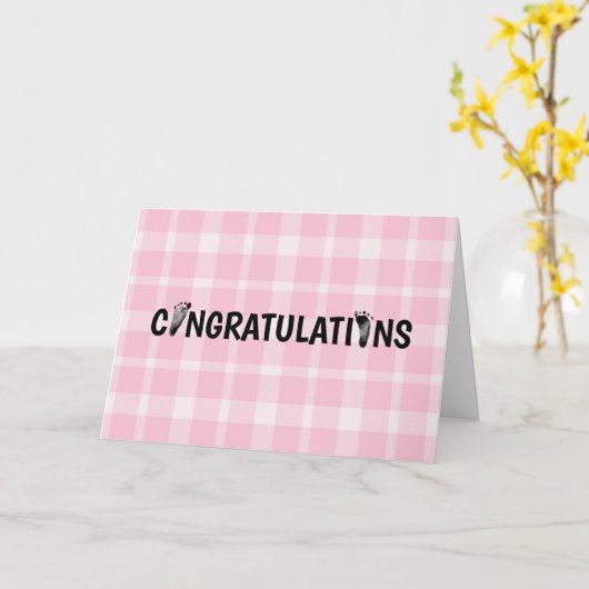 Babyvoetjes gefeliciteerd met ruitjes kaart (Gele Bloem)