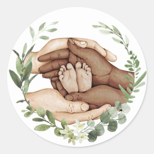 Babyvoetjes in handen sticker (Voorkant)