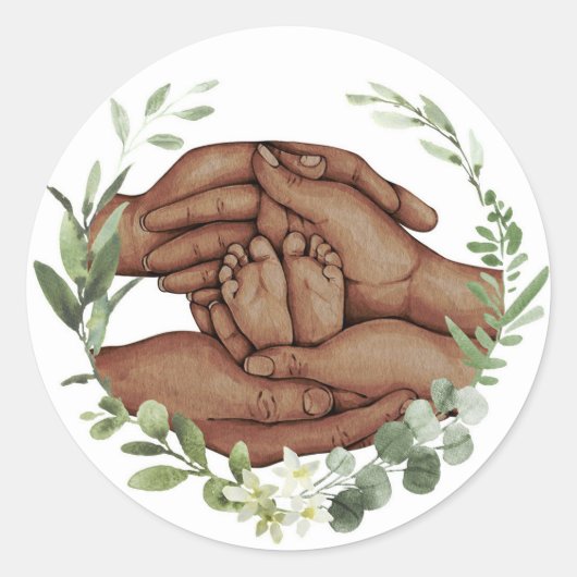 Babyvoetjes in handen sticker (Voorkant)