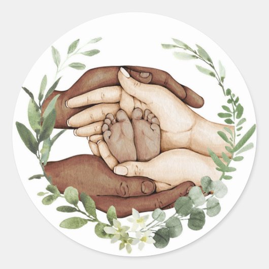 Babyvoetjes in handen sticker (Voorkant)