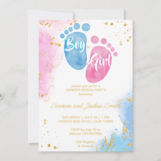 Babyvoetjes jongen of meisje roze blauw geslacht o kaart (Voorkant)