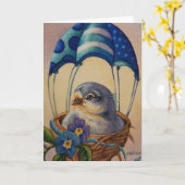 Babyvogel Jong Vogel Blauwe Parachute Aquarel Kuns Kaart (Gele Bloem)