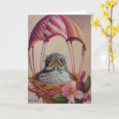 Babyvogel Jong Vogel Roze Parachute Aquarel Kunst Kaart (Gele Bloem)