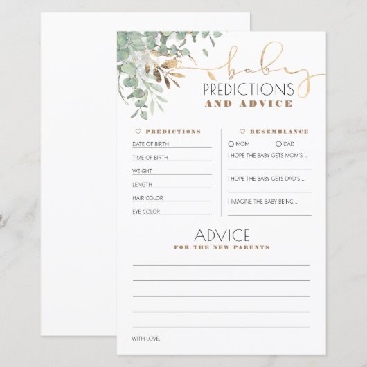 Babyvoorspellingen en -advies Baby Shower Kaart (Voorkant / Achterkant)
