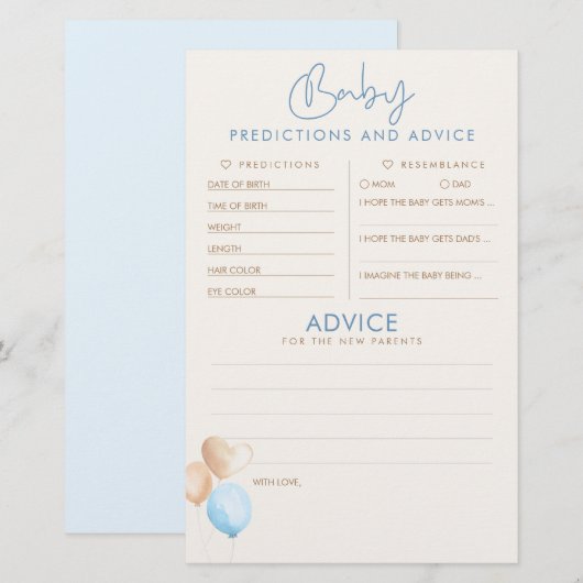 Babyvoorspellingen en -advies Baby Shower-spel (Voorkant / Achterkant)