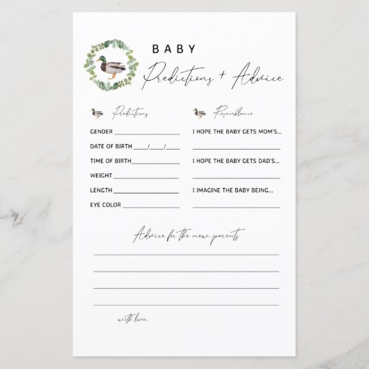 Babyvoorspellingen en advieskaart voor Peking-eend (Voorkant)