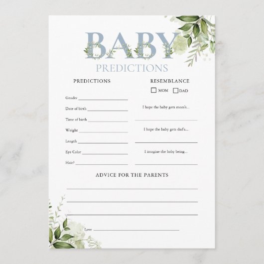Babyvoorspellingen Groene baby shower spelkaart Kaart (Voorkant)