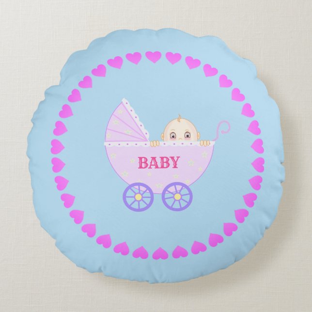 Babywagen & Hartjes Rond Kussen (Voorkant)