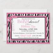 Babywagen, zebraprint & roze baby shower kaart (Achterkant)