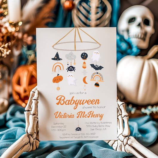 BabyWeen Halloween Ghost Mobile Baby shower Kaart