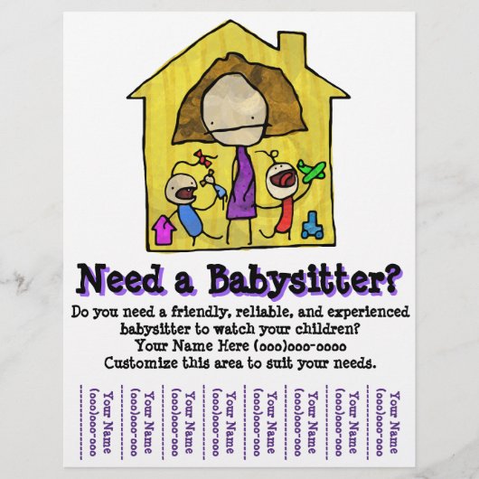 Babyzittend. Babysitter Kinderopvang. Sjabloon Flyer (Voorkant)