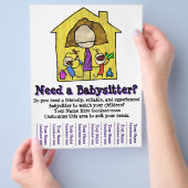 Babyzittend. Babysitter Kinderopvang. Sjabloon Flyer (Hand)