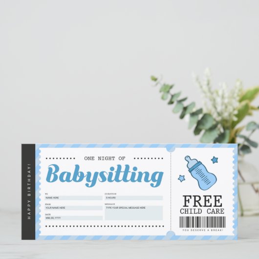 Babyzittend blauw cadeaubon Voucher-certificaat (Staand voorkant)
