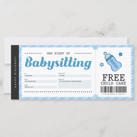 Babyzittend blauw cadeaubon Voucher-certificaat (Voorkant)