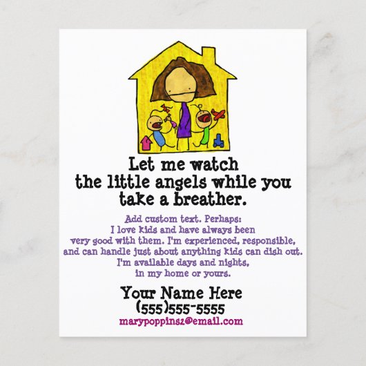 Babyzittend. Kinderopvang. Dagelijkse zorg Flyer (Achterkant)