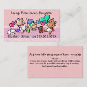 Babyzittend. Kinderzorg. Dagenzorg. Aangepaste tek Visitekaartje (Voorkant / Achterkant)