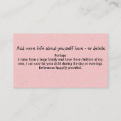 Babyzittend. Kinderzorg. Dagenzorg. Aangepaste tek Visitekaartje (Achterkant)