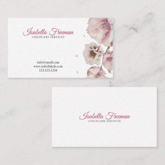 Babyzittend Modern Pink Girly Waterverf Floral Visitekaartje (Voorkant / Achterkant)