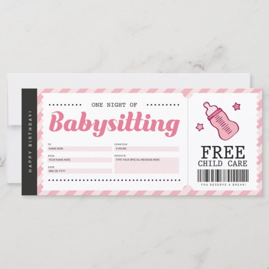 Babyzittend Roze Cadeaus Coupon Voucher Certificat (Voorkant)