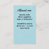 Babyzittende kinderverzorging kinderverzorger over visitekaartje (Achterkant)