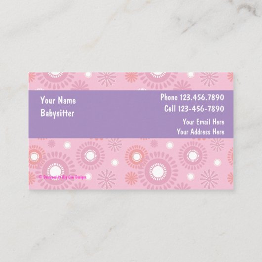 Babyzittende Visitekaartjes (Achterkant)