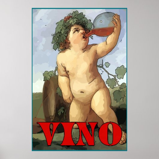 Bacchus drink wijn, VINO Poster (Voorkant)