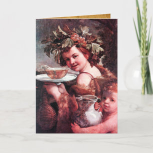 BACCHUS, DRUIVEN EN ROZE WIJN PERKAMENT Verjaardag Kaart