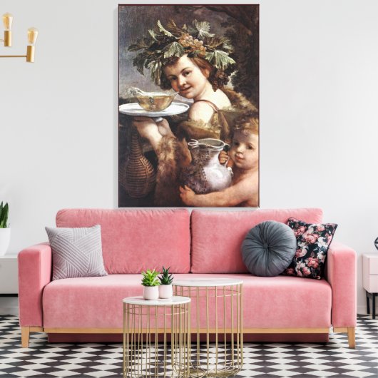 BACCHUS, DRUIVEN EN WITTE WIJN CANVAS AFDRUK (Insitu (Woonkamer))