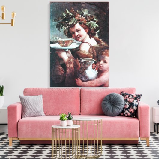 BACCHUS, DRUIVEN EN WITTE WIJN CANVAS AFDRUK (Insitu (Woonkamer))