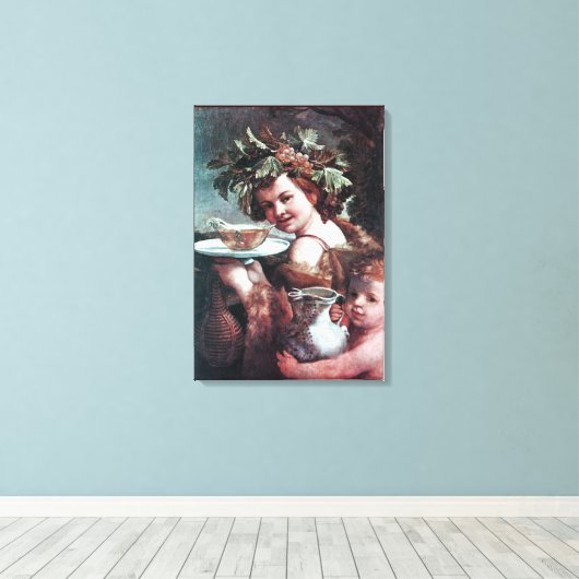 BACCHUS, DRUIVEN EN WITTE WIJN CANVAS AFDRUK (Insitu (Houten vloer))