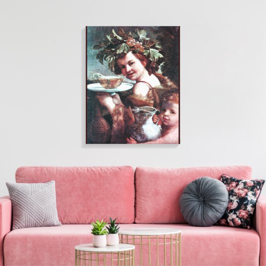 BACCHUS, DRUIVEN EN WITTE WIJN CANVAS AFDRUK (Insitu (Woonkamer))