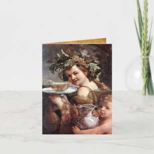 BACCHUS, DRUIVEN EN WITTE WIJN PERKAMENT Verjaarda Kaart