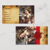 BACCHUS, DRUIVEN, WITTE WINE ROOD WAX SEAL PARCHCH VISITEKAARTJE (Voorkant / Achterkant)