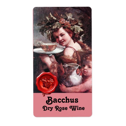 BACCHUS MET DRUIVEN EN ROOS RODE WAXZETEL ETIKET (Voorkant)