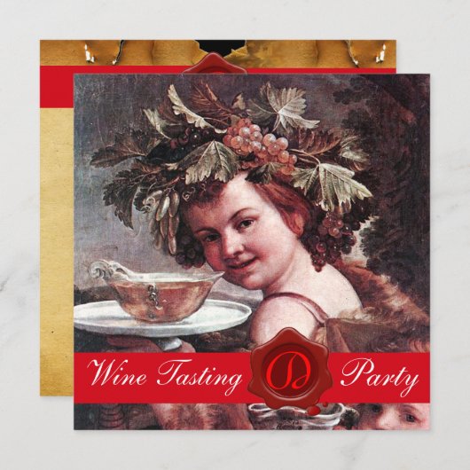 BACCHUS, WINE TASTPARTIJ RODE WAX SEAL PARCHMENT KAART (Voorkant / Achterkant)