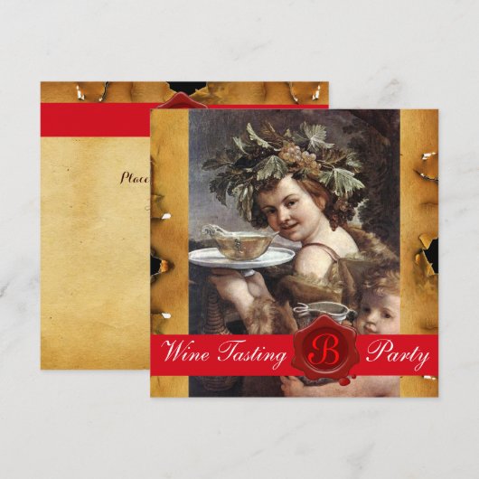 BACCHUS, WINE TASTPARTIJ RODE WAX SEAL PARCHMENT KAART (Voorkant / Achterkant)