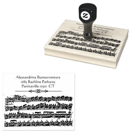 Bach Antiek Muziek Aangepaste Naam Adres Rubberstempel (Gestempeld)