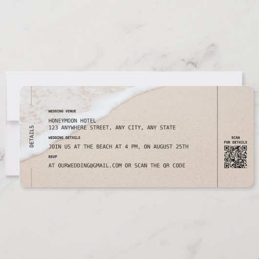 BACH Boarding Pass Destination Wedding QR Code Kaart (Achterkant)