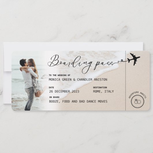 BACH Boarding Pass Destination Wedding QR Code Kaart (Voorkant)