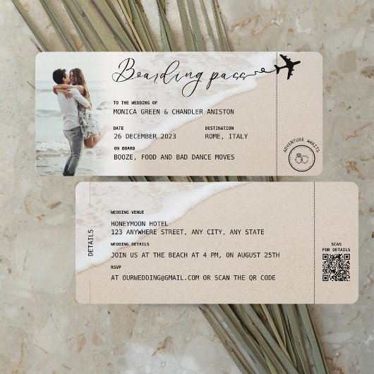 BACH Boarding Pass Destination Wedding QR Code Kaart