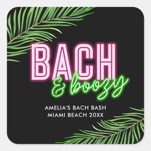 Bach & Boozy Neon Groen & Roze Tropisch weekend Vierkante Sticker (Voorkant)
