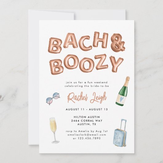 Bach & Boozy Roos Gold Bachelorette Weekend Kaart (Voorkant)