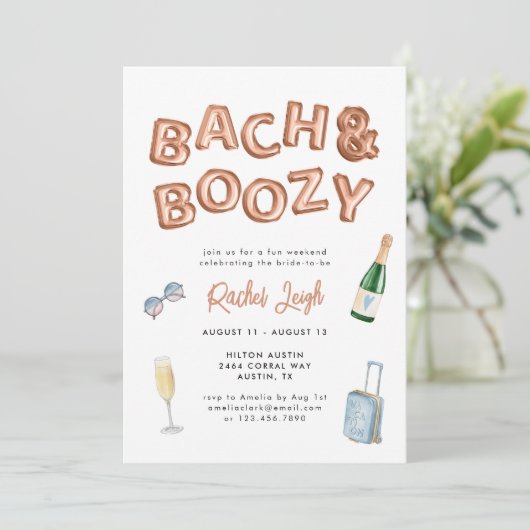 Bach & Boozy Roos Gold Bachelorette Weekend Kaart (Staand voorkant)