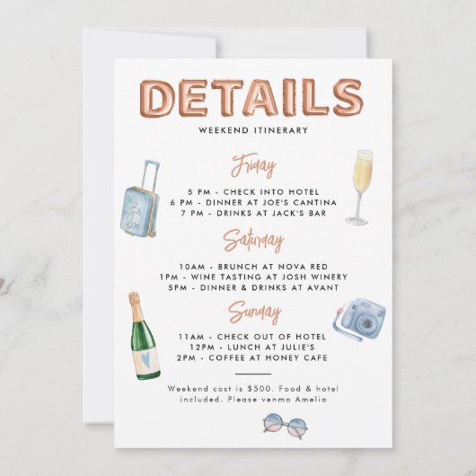 Bach & Boozy Roos Gold Bachelorette Weekend Kaart (Achterkant)