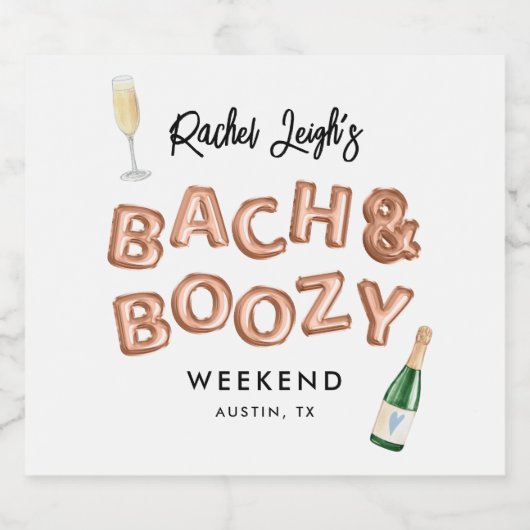 Bach & Boozy Roos Gold Bachelorette Weekend Sparkling Wijnetiket (Enkel label)