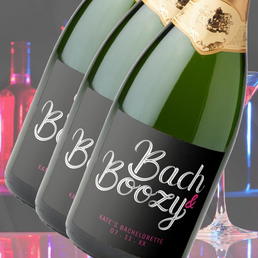 Bach & Boozy Zwart & Roze vrijgezellenfeest Sparkling Wijnetiket