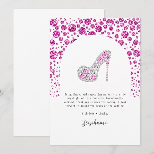 Bach & Boujee Roze Diamanten Glam Bachelorette Par Bedankkaart (Voorkant / Achterkant)